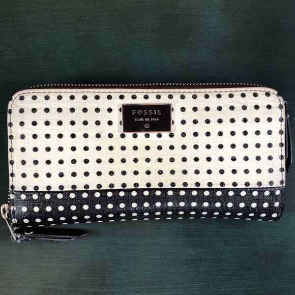 Fossil Handbags - Fossil Black and White Polka Dot Wallet